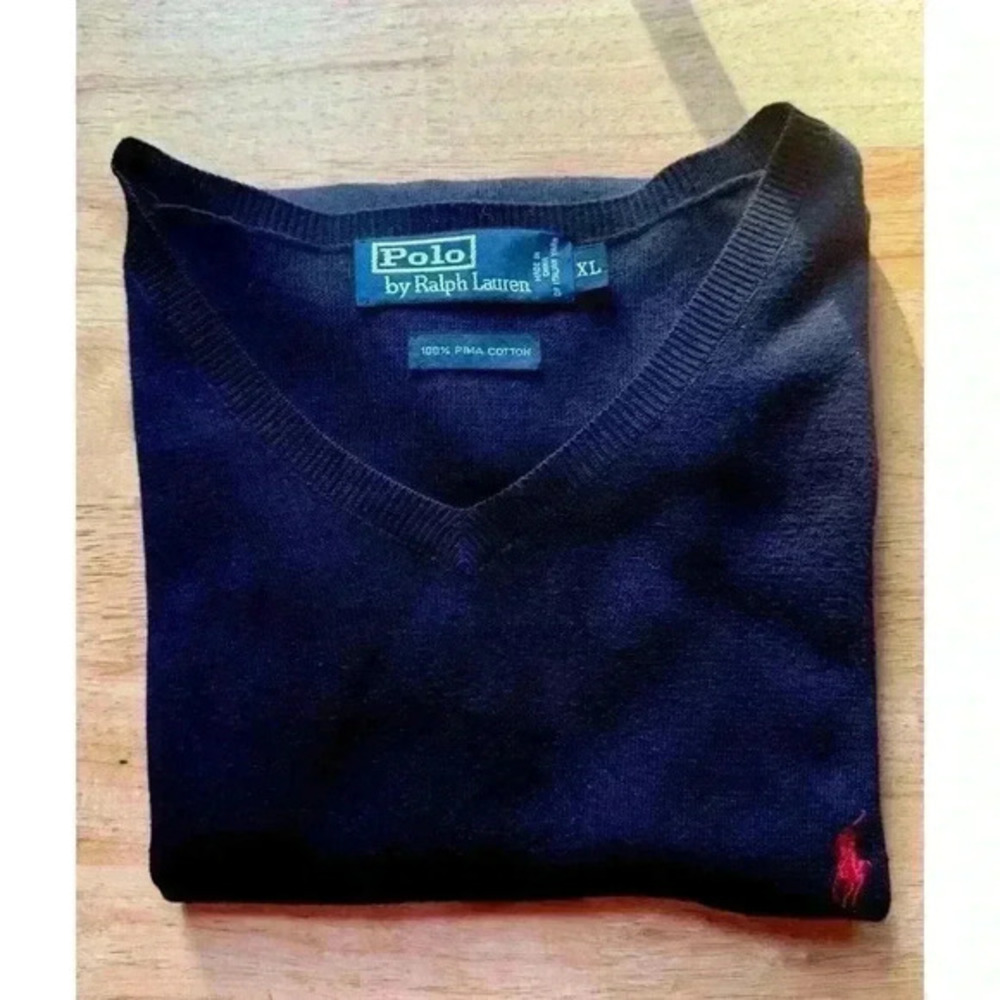 Vintage Polo Ralph Lauren Black‎ Red Pony Pima Cotton Golf Vest V-Neck Size XL